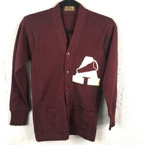 Vintage Varsity Sweater Mens Small Burgundy Letter A Cheerleading 1945 Cardigan